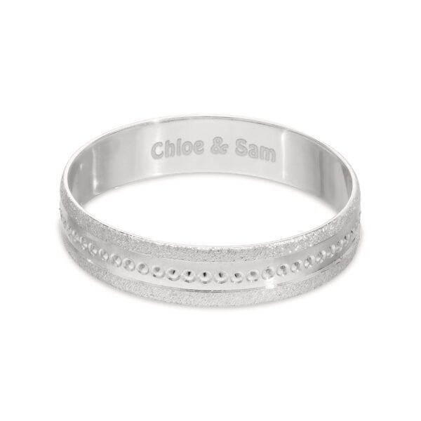 Personalised 9ct White Gold Bride Wedding Ring , 4mm Band Matt with Pips in the center - Image 2