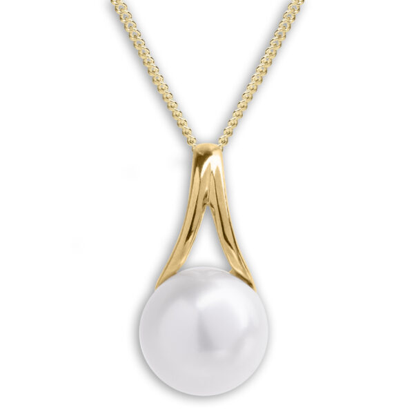 9ct Yellow Gold Freshwater Pearl Twisted Pendant Necklace - Image 4