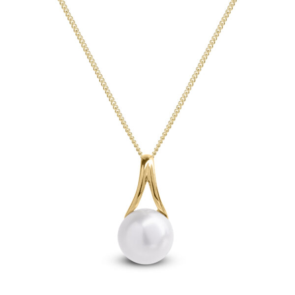 9ct Yellow Gold Freshwater Pearl Twisted Pendant Necklace - Image 3