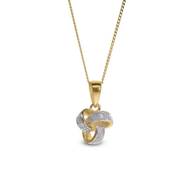 9ct Gold Diamond Knot Pendant and Earring Jewellery Set - Image 4