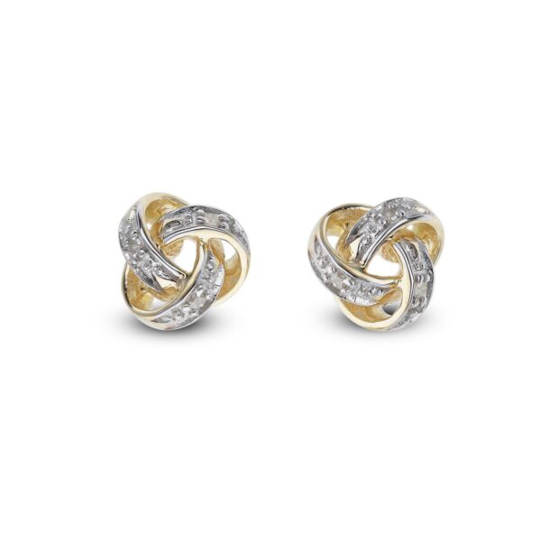 9ct Gold Diamond Knot Pendant and Earring Jewellery Set - Image 3