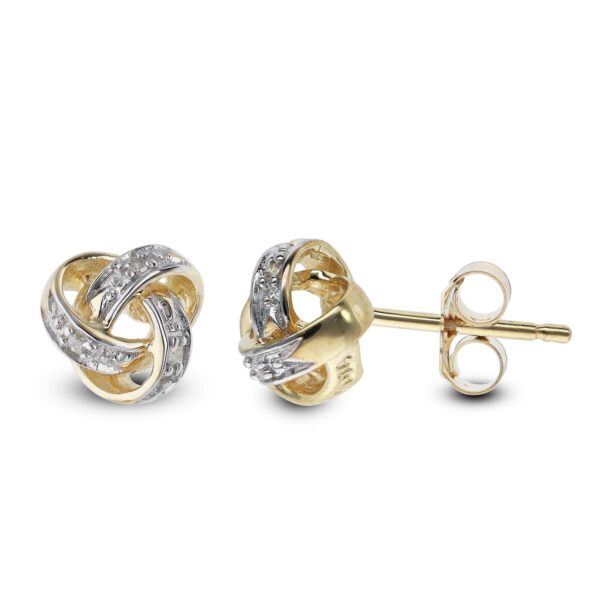 9ct Gold Diamond Knot Pendant and Earring Jewellery Set - Image 2
