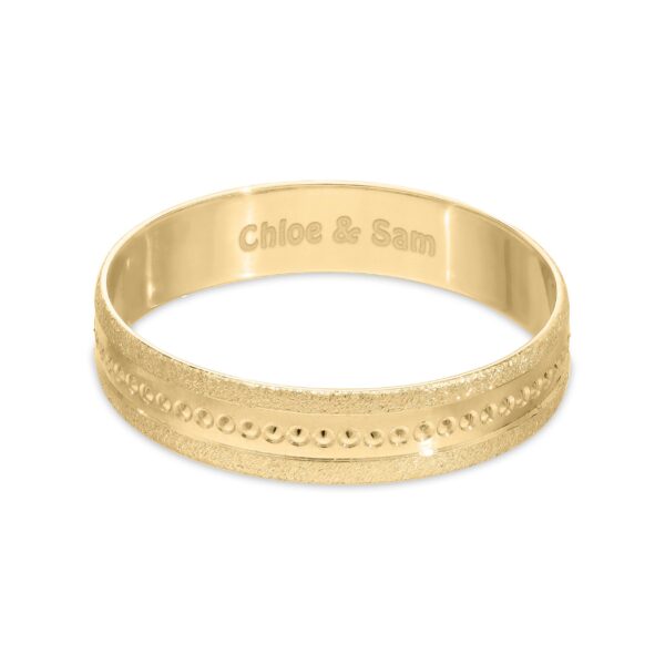 Personalised 9ct Gold Bride Wedding Ring , 4mm Band Matt with Pips in the center - Image 2
