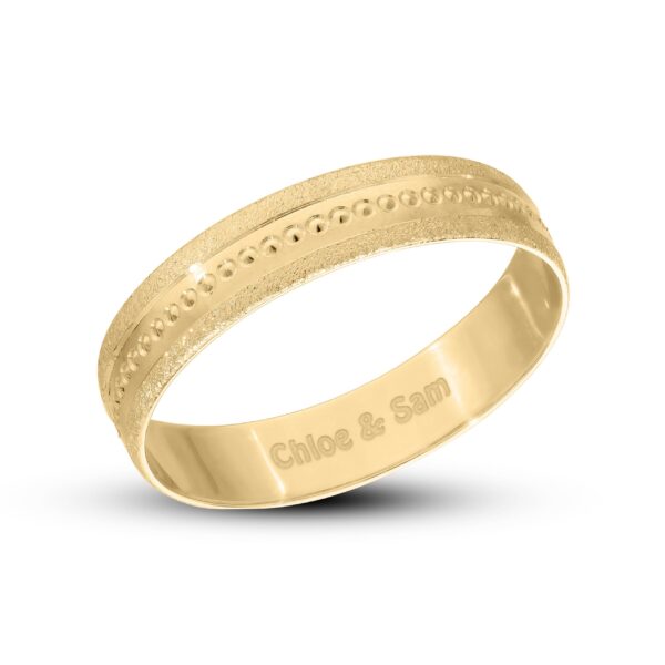 Personalised 9ct Gold Bride Wedding Ring , 4mm Band Matt with Pips in the center