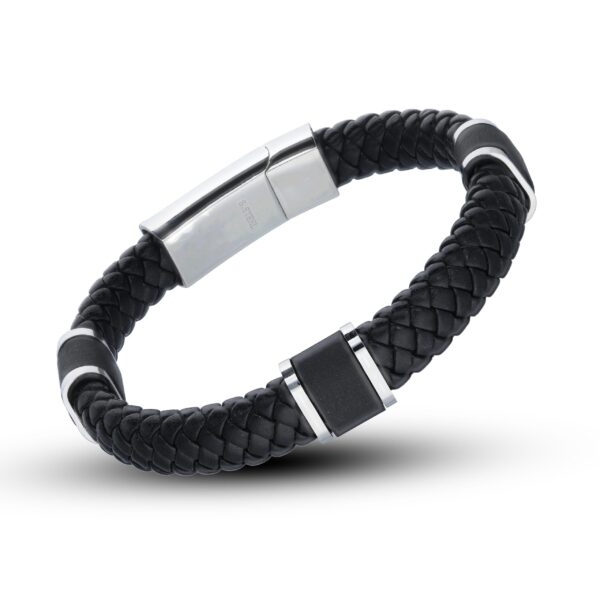 Leather Plaited Metal Initial Gent's Bracelet - Image 3