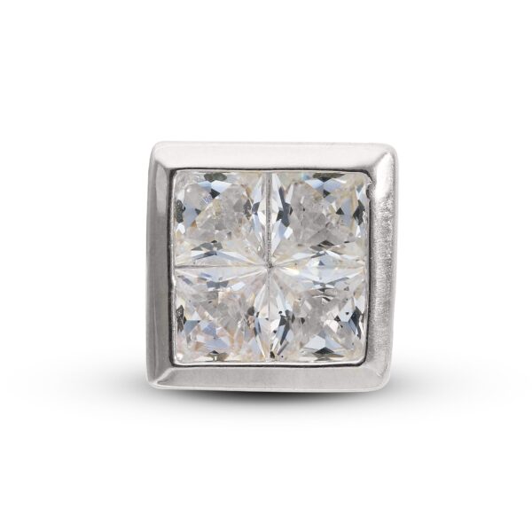 9ct White Gold Single Pave Square Gents Stud Earring - Image 2