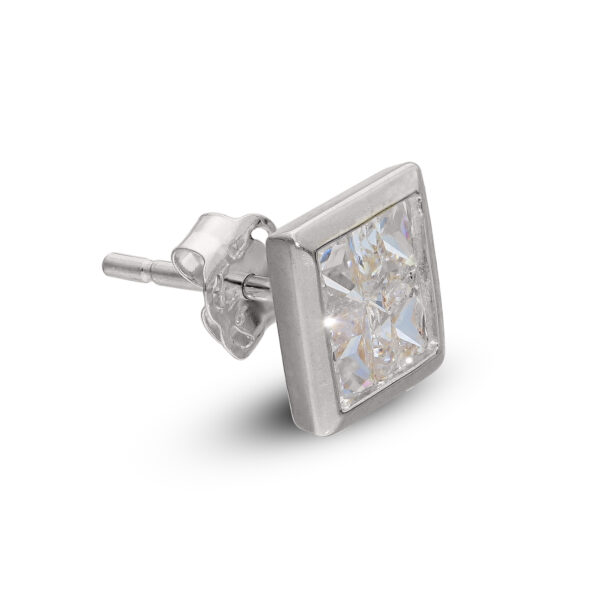 9ct White Gold Single Pave Square Gents Stud Earring