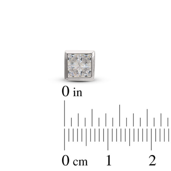 9ct White Gold Single Pave Square Gents Stud Earring - Image 3