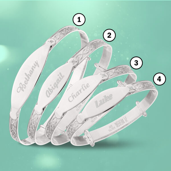 Personalised Sterling Silver Unisex Baby Bangle with Diamond (0-5+yrs) - Image 2