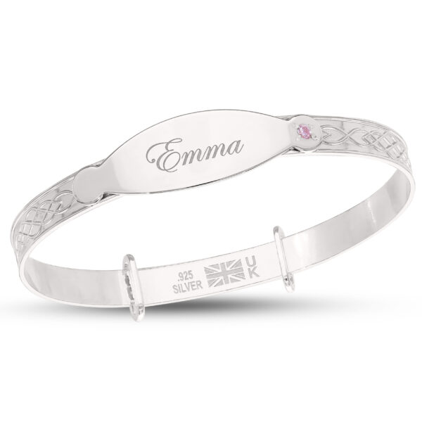 Personalised Sterling Silver CZ Baby Girl Bangle (0-1yrs)