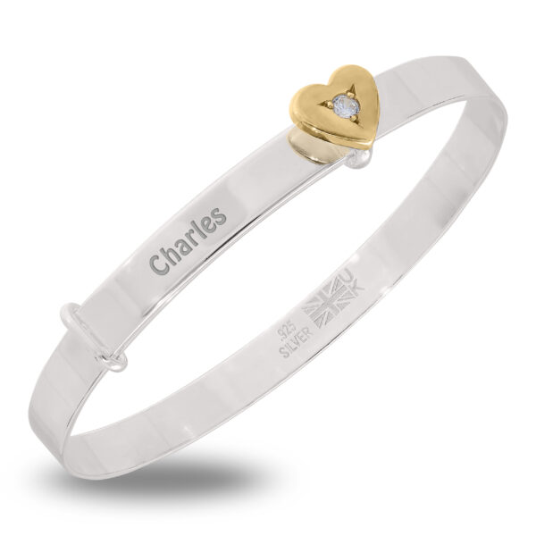 Personalised Sterling Silver Girlish Baby Bangle with Heart (0-3yrs) - Image 4