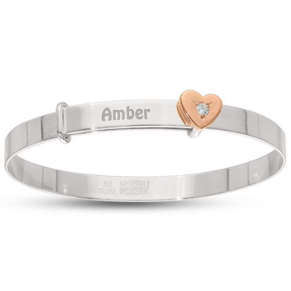 Personalised Sterling Silver Rose Gold Plated Heart Baby Bangle (0-3yrs) - Image 5