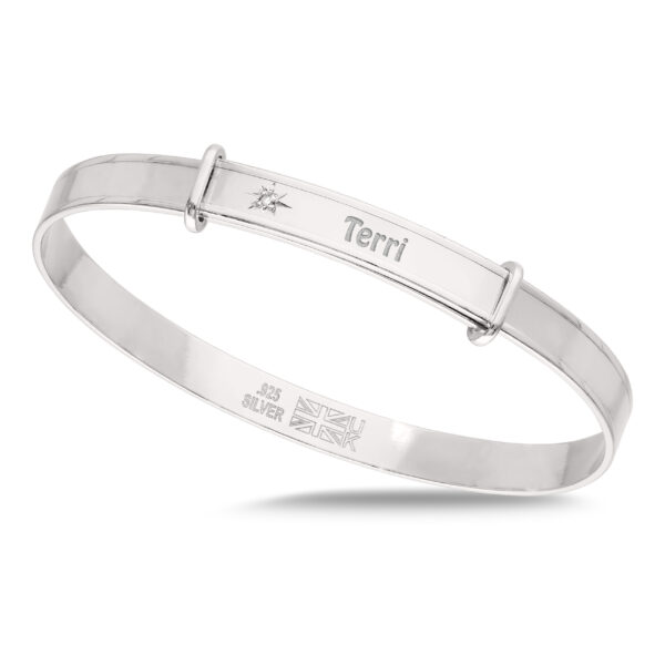 Personalised Sterling Silver Unisex Infant Baby Bangle with Diamond (1-3yrs) - Image 3