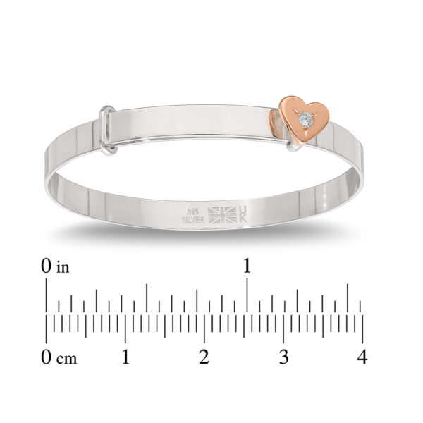 Personalised Sterling Silver Rose Gold Plated Heart Baby Bangle (0-3yrs) - Image 4