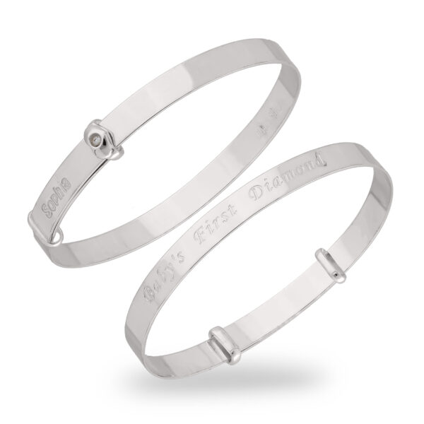 Personalised Sterling Silver 'Baby's First Diamond' Unisex Baby Bangle (0-1yrs) - Image 3