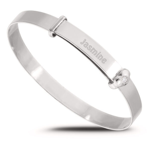 Personalised Sterling Silver 'Baby's First Diamond' Unisex Baby Bangle (0-1yrs) - Image 2