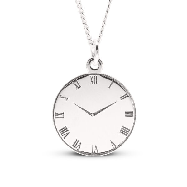 Sterling Silver Roman Numeral Clock Pendant - Image 2