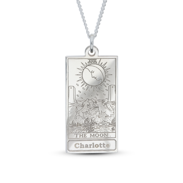 Personalised Sterling Silver The Moon Tarot Card Name Necklace