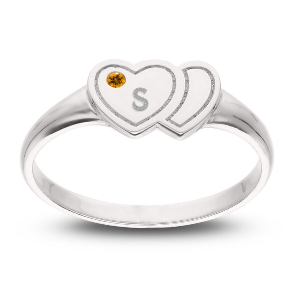 Personalised 925 Sterling Silver Double Heart Birthstone Ring - Image 5