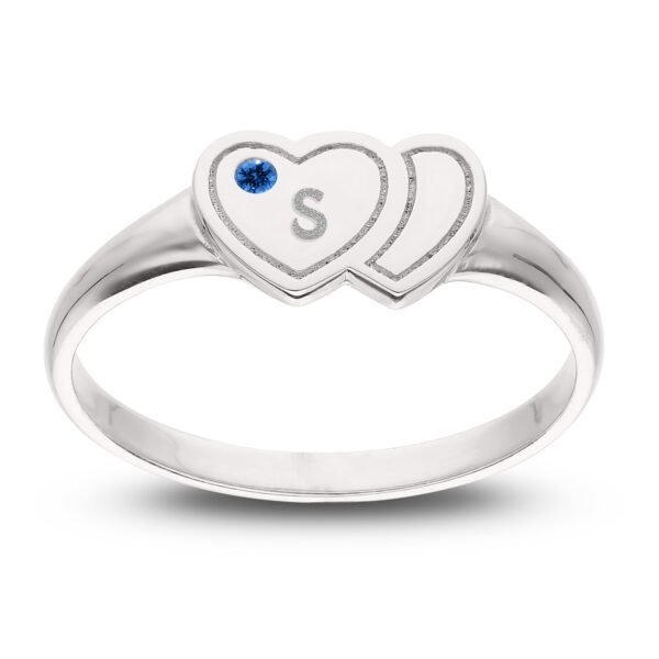 Personalised 925 Sterling Silver Double Heart Birthstone Ring - Image 6