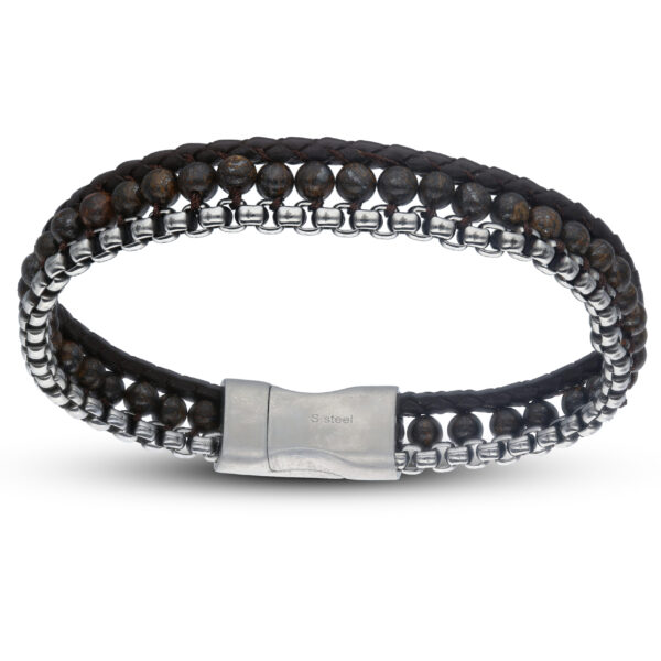 Stainless Steel Leather Gents Bracelet - Image 2