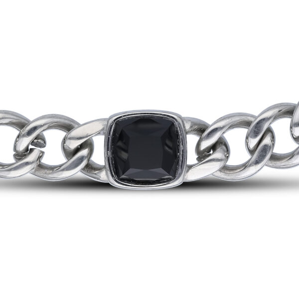 Gents Stainless Steel Curb Onyx Bracelet - Image 2