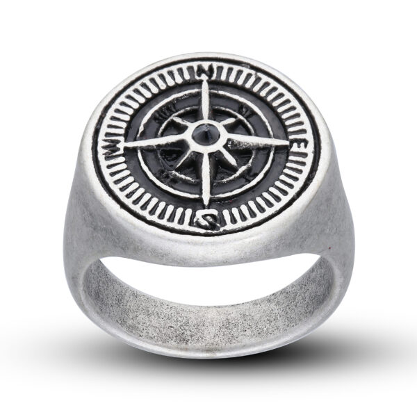 Gents Stainless Steel Onyx Compass Ring - Image 2