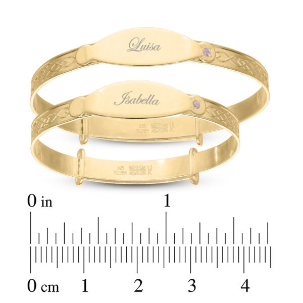 Personalised Gold Plated Girls Princess Bangle with Pink CZ (0-3 yrs) - Image 7