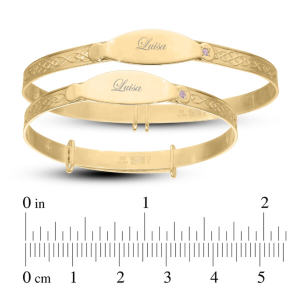 Personalised Gold Plated Girls Princess Bangle with Pink CZ (0-3 yrs) - Image 8