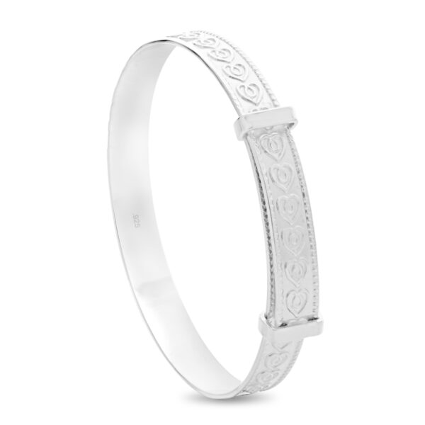 925 Sterling Silver Embossed Heart Baby Bangle (0-1 yrs) - Image 3